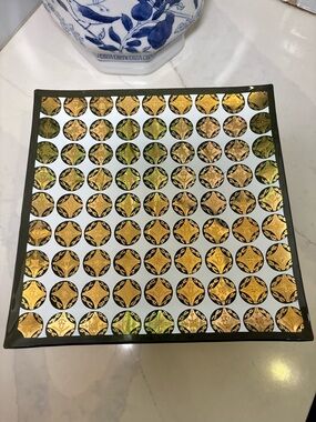 Vintage MCM Georges Briard Style 9"x9" Gold Medallion Trinket Dish/Serving Tray